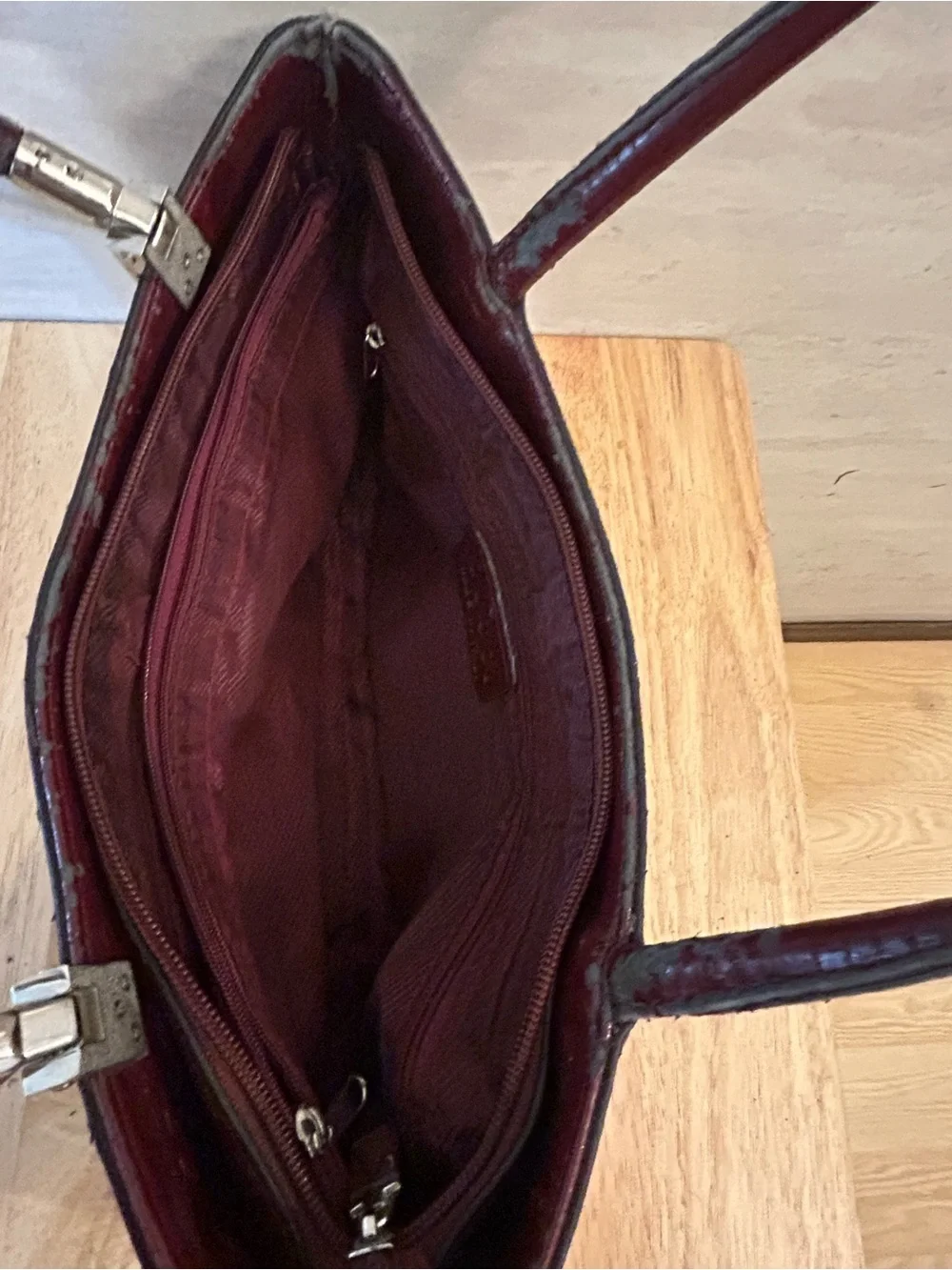 Vintage Designer Inspired Slim Burgundy Leather Shoulder Bag with Double Handles